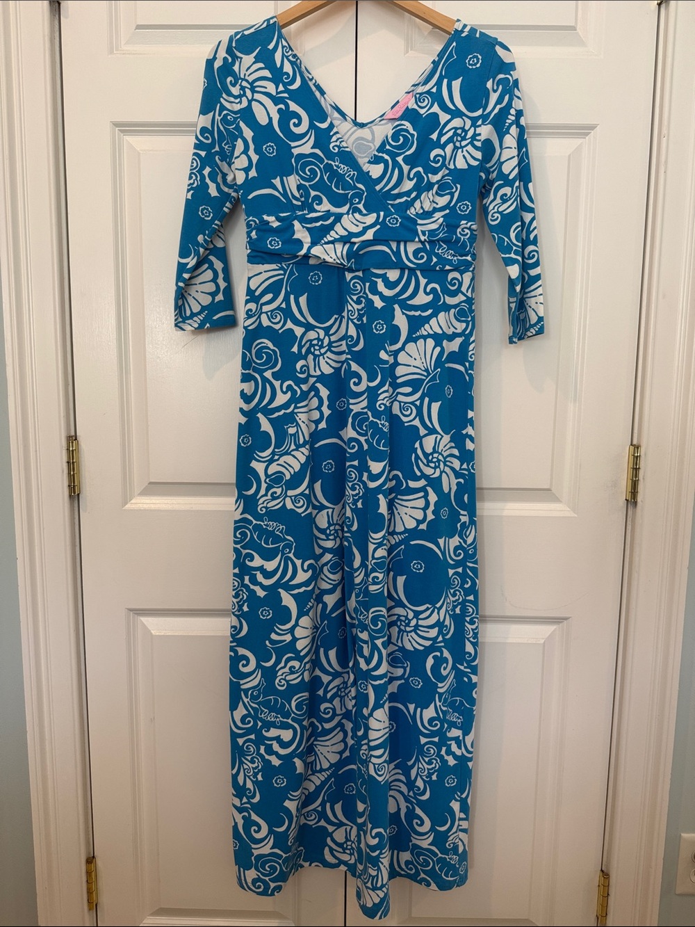 Lilly Pulitzer Blue & White Floral Maxi Wrap Dress